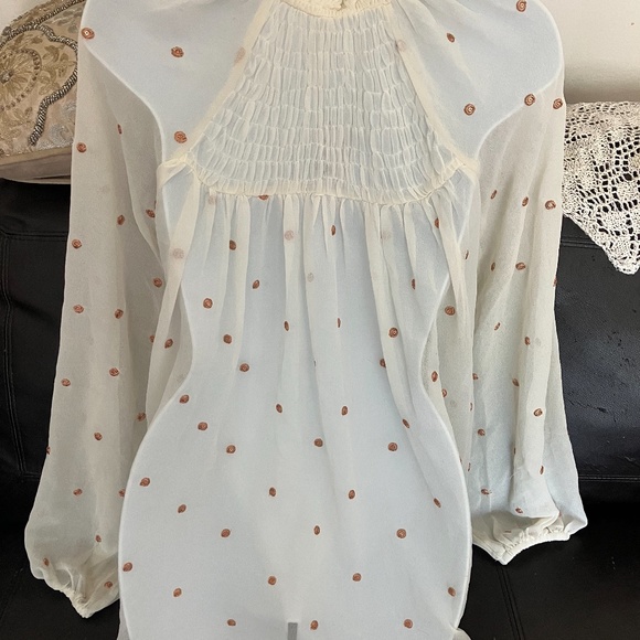 FREE PEOPLE - Polka Dot Long Sleeve Shirt (White/Rose Gold) - Picture 7 of 9